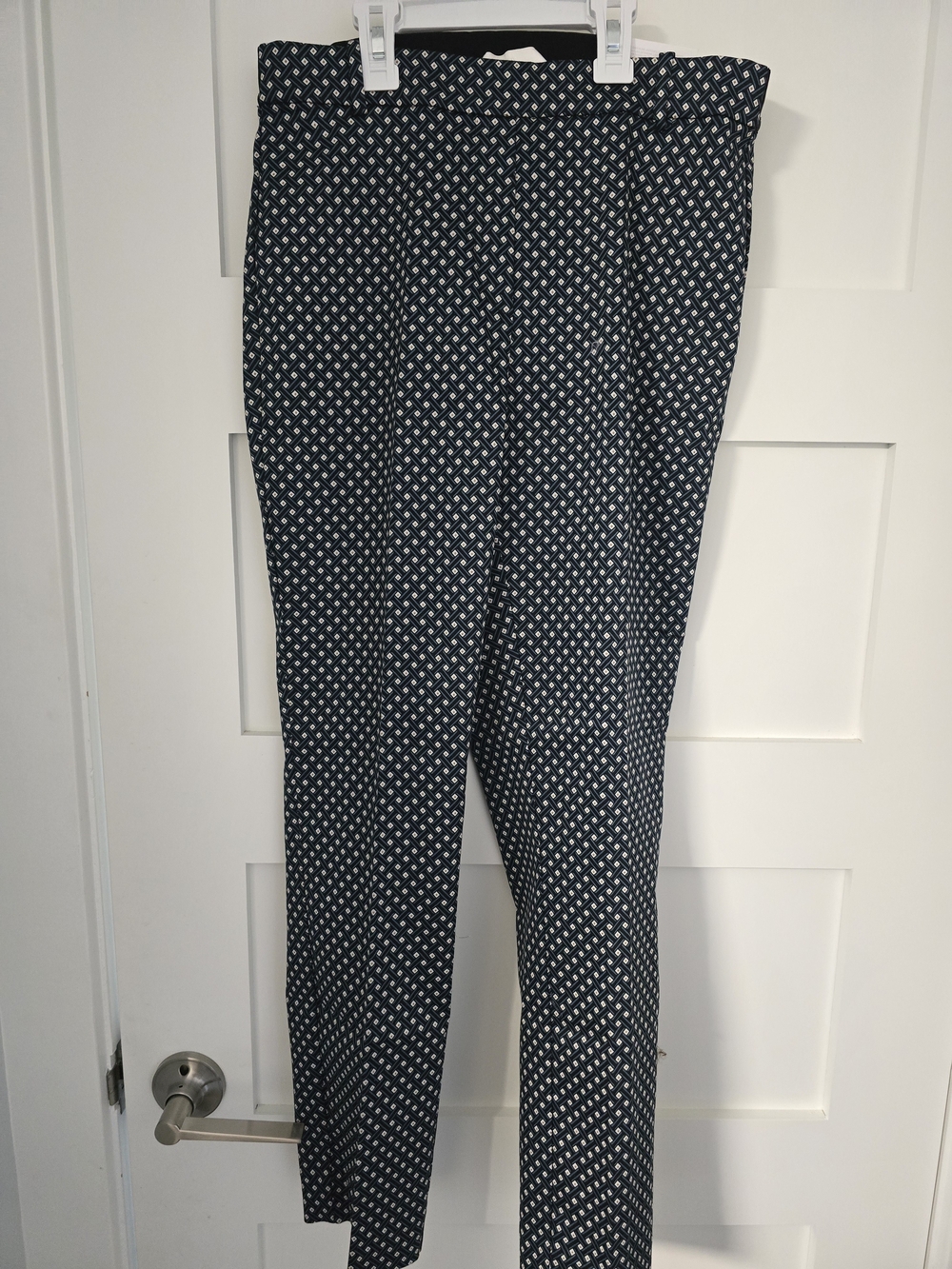 H&M Navy and White Geometric Print Ankle Slacks